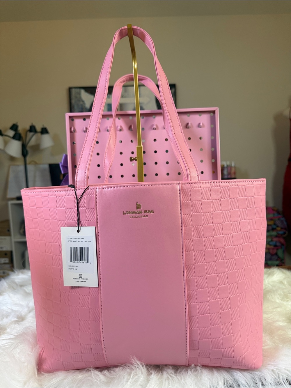 London Fog Pink Tote Bag - Structured Everyday Handbag